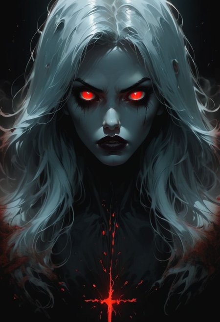 score_9, score_8_up, score_7_up, 1girl, long hair,  low light, dramatic lighting, darkness, neon, eye lighting, water, smoke,long white hair, vampire, very old vampire,  black background,