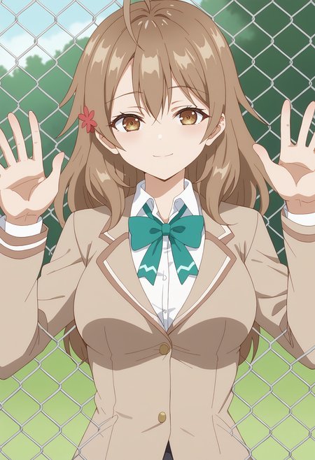 score 7 up, solo, source anime, 1girl, , <lora:masha.pony:1> masha, , <lora:against fence_pony_V1.0:1> against fence, fence,,