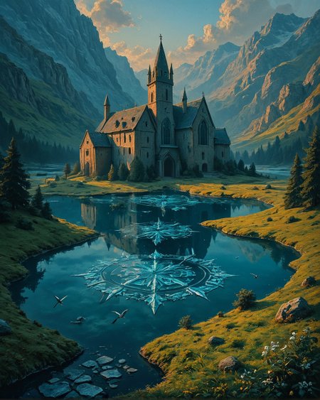 Surreal Landscape, Creator Landscape,
(style ofSanford Robinson Gifford (haze effects)), Frozen lake with crack patterns, swallow nests under eaves, cliffside monastery complex, 
<lora:ClassipeintXL2.1:0.521> oil painting,
<lora:extremely_detailed:0.128> extremely detailed,
<lora:add-detail-xl:0.323>, 
<lora:dreamshaperXL10_lora:0.360>, 
 <lora:Flux-XL_Scenery: 0.445> flux-scenery,
detailxl,
advntr,