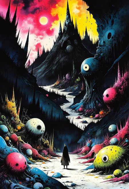 cr3z1h0rr0r ppstorybook,  eerie, horror, highly detailed scenic photograph. final boss fight in the Rocky Mountains,  high depth of view0