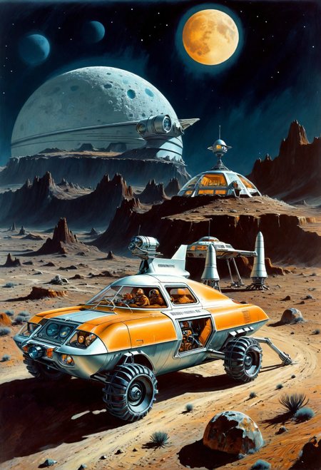 retro-futuristic aesthetics, retro design moonrover on the moon, drawing <lora:retro_XL_2:1>