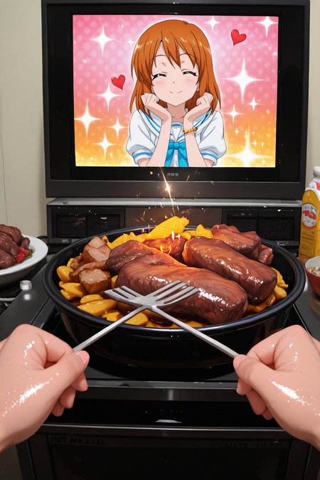 detailed background, shiny skin, posing,
heart, bloom, glitter, sparkle,
<lora:dinnerwaifu.il:1>,
dinnerwaifu, 
barbecue, chicken, beef, 
pov, hand,
