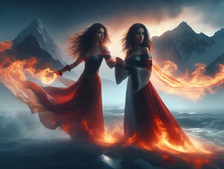 a woman in dream with long hair standing in the water with a fire in the background and a sky filled with clouds, Cyril Rolando, surreal photography, a matte painting, fantasy art, white luminous fog,
octane render, Unreal Engine 5, Cinematic, Color Grading, portrait Photography, Ultra-Wide Angle, Depth of Field, hyper-detailed, insane details, Photoshoot, Shot on 70mm lens, Tilt Blur, Shutter Speed 1/1000, F/22And, by aderek, by Pawel Tomczuk,
<lora:sdxl_lora_archer:0.6>  <lora:PerfectEyesXL:0.7> <lora:sdxl_lora_swordsman:0.6> <lora:sdxl_lora_dream:0.8>
