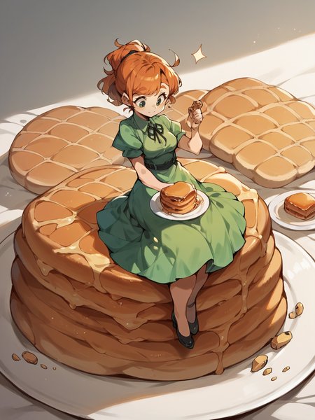 score_9, score_8_up, score_7_up, score_6_up, score_5_up,  <lora:DemizuPosukaXLP:0.7> demizuposuka, 1girl, curvy, dress, cute, minigirl, pancake, on plate, solo