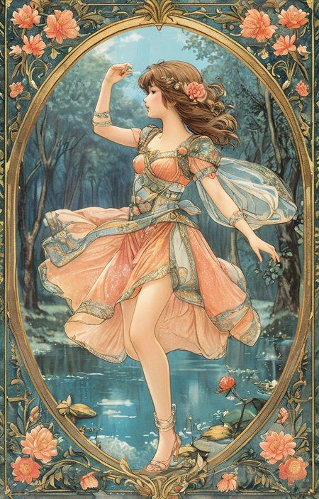 masterpiece,best quality,<lora:tbh132-sdxl:0.8>,idolmaster cinderella girls,illustration,style of Walter Crane,
