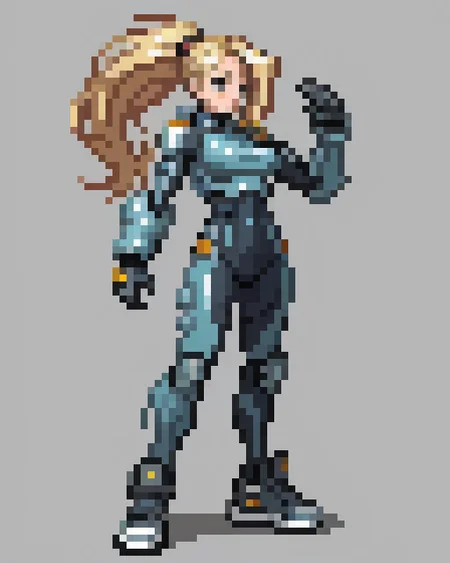 female pilot, bodysuit, tactical, sneakers, long blonde hair, full body, standing idle, scifi, futuristic, cyberpunk, simple background, epic, dynamic, cinematic, PixelMonsterBoost, <lora:nijiarmor_anime_v2:0.5> nijiarmor, insanely sharp, detailed, HD, HDR, 8K, insane quality, insane resolution, extreme quality, extreme resolution, Focused, Centered, Masterpiece