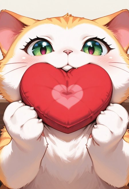 klskx ,  closeup, upper body
masterpiece, best quality, amazing quality,
no humans, two little colourful kittens exchanging an heart shaped bisquit holding it with their paws. The kittens are in a nest made of pillows. Dusk