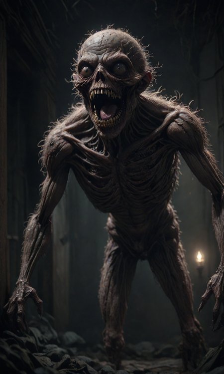 A creature from a horror movie, creepy lighting, 4k, award winning, digital art, trending on ArtStation, deviantart, epic composition, masterpiece, highly detailed, HD Ultra realistic, focused, extreme details, unreal engine 5, Photorealism, HD quality, 8k resolution, cinema 4d, 3D, beautiful, cinematic, art by Zd <lora:Fast:0.69>