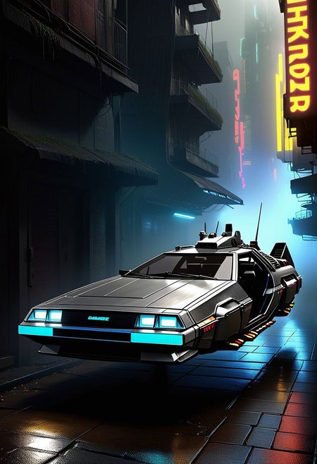 Dolorean, nowheels, scifi, blade runner, masterpiece