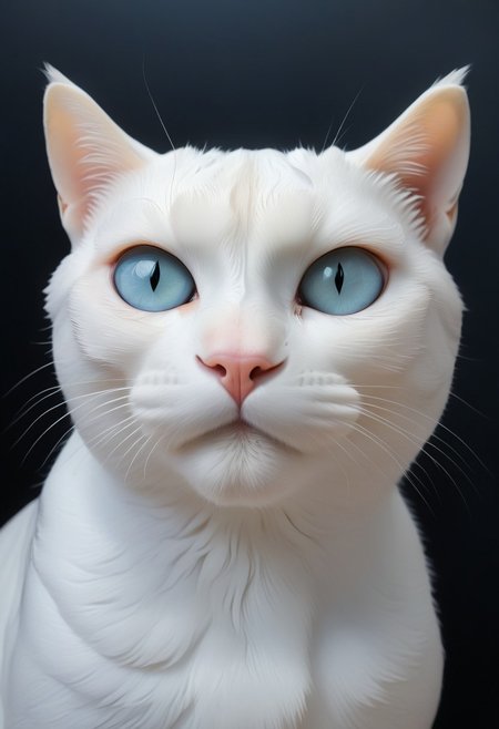 A very realistic extreme upper body photograph of a white cat with strikingly beautiful and unrealistically beautiful, fascinating golden eyes.