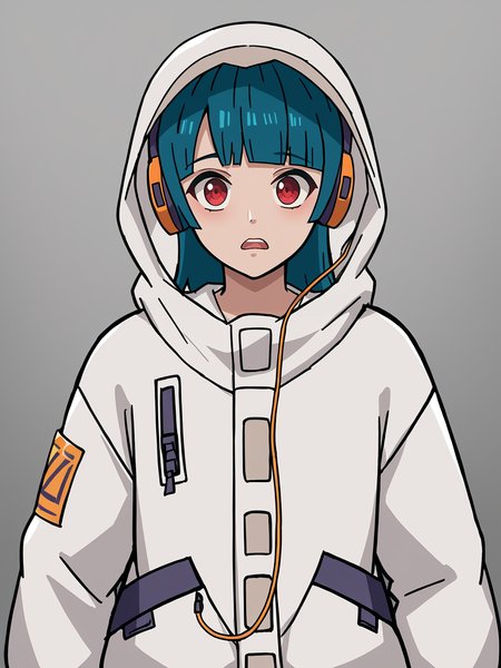 1girl, solo, shock, source_anime, score_9, fnyuki, hood up, looking at viewer, <lora:Yuki (Fortnite):0.95>