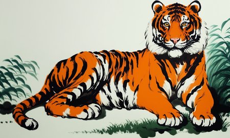 <lora:cipcd_xl-000005:0.9>,a colorful theme cipcd_xl painting,a tiger is sitting on the grass,chinese zodiac,no humans,solo,whitebackground,simple background,simple detailed,8K,HDR,UHD,masterpiece,best quality,high resolution,wallpaper