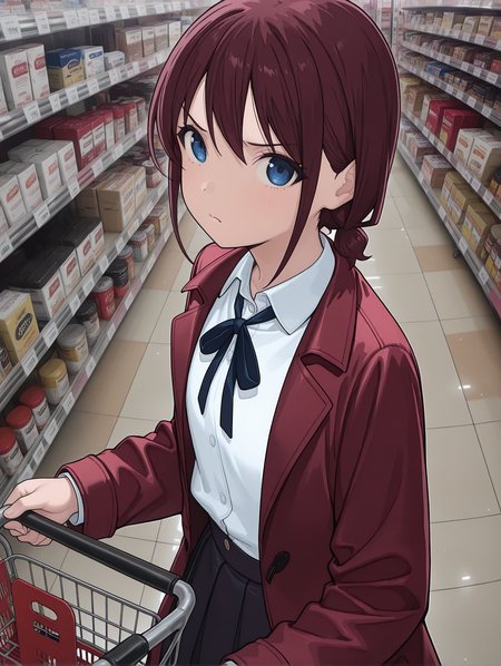 masterpiece,best quality,newest,
1girl,solo,
<lora:NINA_ISERI_ilxl_v1.1:1>,nina_iseri,red coat,long sleeves,neck ribbon,white collared shirt,black pleated skirt,
<lora:Fixhands_anime_bdsqlsz_V1:1>,<lora:shop_00_ilxl_v1.0:1>,shop_00,s_cart,shopping cart,from_side,upper_body,looking_at_viewer,kubrick_stare,disgust,