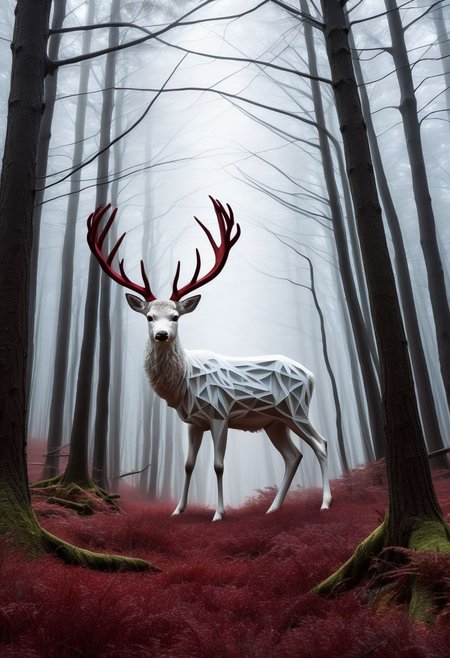 layered papercut, mysterious magestic white deer, on a papercut forrest floor trail, papercut deer with big antlers, fading backlit background, (svannah fading white/ to deep red), by Minjae Lee, Carne Griffiths, Emily Kell, Steve McCurry, Geoffroy Thoorens, Aaron Horkey, Jordan Grimmer, Greg Rutkowski, amazing depth, double exposure, surreal, geometric patterns, intricately detailed, bokeh,  perfect balanced, deep fine borders, artistic photorealism , smooth,  great masterwork by Suiras  <lora:add-detail-xl:2>  <lora:Double_Exposure:0.5>