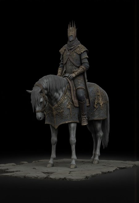 non human Obscure medieval military armored horse without a rider
Standing on a flat ground
Set against a solid dark black color background to emphasize its unsettling unnatural form that emphasizes its silhouette. The medium is not a traditional painting or illustrative medium like watercolor or ink but rather a digital 3D rendering.
MikeFranchinastyle, bbstyle,, horror theme,, ZBClay model of a gray sculpture, zbrush, d4arks0uls