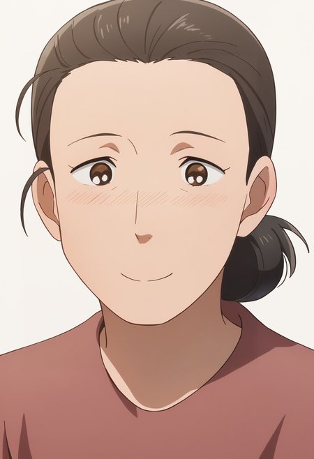 score_9,score_8_up,score_7_up, source_anime,  masterpiece, best quality, 1girl, mature female, upper body, , white background,  <lora:DX888Yukiko:1> yukiko, hairbun, light smile, blush,