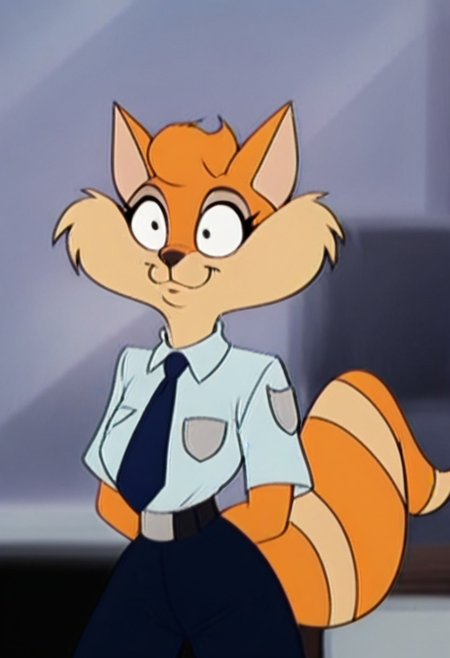 score_9, score_8_up, score_7_up, score_6_up, score_5_up, score_4_up, source_furry,detailed eyes, detailed face, (retro artstyle, 1990s \(style\), flat color, toon \(style\)),Ginger_Wildcat,pocket, 1girl, shirt, blue necktie, necktie, furry female, solo, furry,cat tail, breast pocket, shirt tucked in, body fur, white shirt, pants, orange fur, collared shirt, animal ears, standing, animal nose, blue pants, uniform, arms behind back, indoors, police uniform, cowboy shot, belt, short sleeves, brown fur, happy, police, white fur, constricted pupils, blurry background, black eyes, closed mouth, two-tone fur, sketch, policewoman, striped tail, blurry, black pants, artist name, :3, meme, blue skirt
