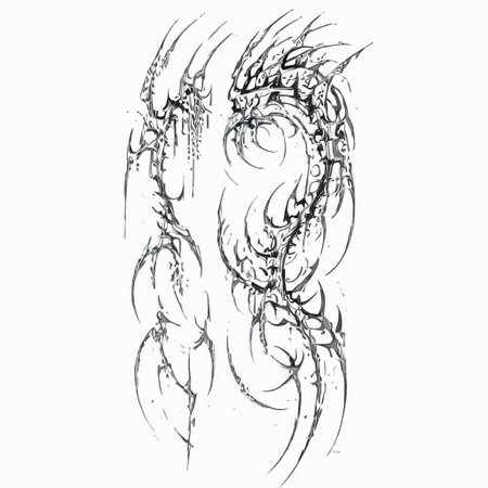 masterpiece, best quality, anime girl, ghost in the shell style, cyberpunk, cybersigilism, neotribal, tribal style tattoo, sketch, highlights, sparkle, gradient, greyscale, monochrome, no humans, white background, simple background, solo