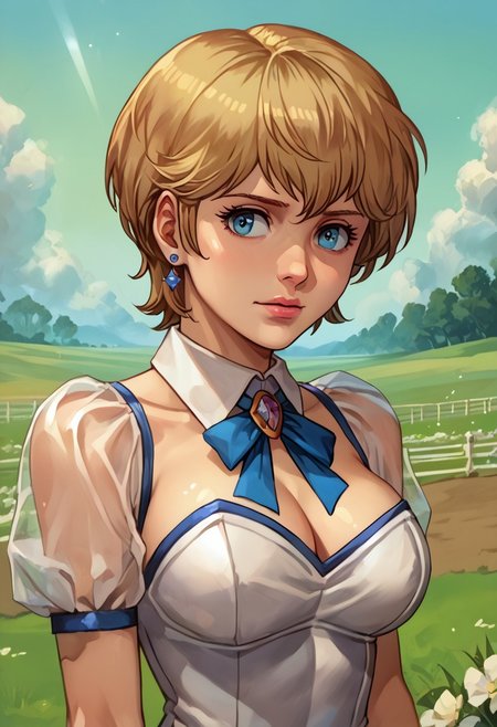 score_9, score_8_up, score_7_up, source_anime,
, (best quality) , (highly detailed) ,masterpiece ,absurdres ,detailed face ,beautiful face ,
<lora:pony_xl_Hildegard:0.8>,Hildegard,score_9,score_8_up,1girl,female,kawaii,solo,short hair,earrings blond hair
, playboy bunny, detached collar, large breasts, cleavage, short sleeves, shoulder cutout, see-through sleeves, white gloves, see-through skirt, blue pantyhose, outdoors, field
best quality, masterpiece, very aesthetic, ,,(portrait, upper body),
OverallDetail