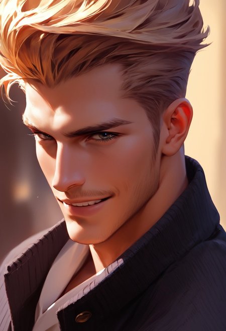 score_9,score_8_up,score_7_up, handsome 30 yo business man posing, smile, head and upper body shot, comb over hair, looking at viewer