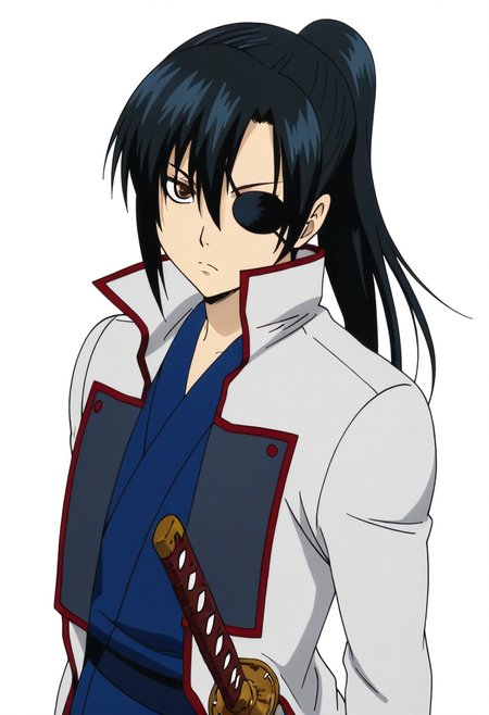 masterpiece, best quality, absurdres, detailed skin, detailed eyes, detailed face, anime colored, anime screencap, anime colored,
<lora:yagyu_kyuubei:1>, 1 girl, kyubei, japanese clothes, katana,
looking at viewer, serious, katana, cowboy shot, 
(((white background))),