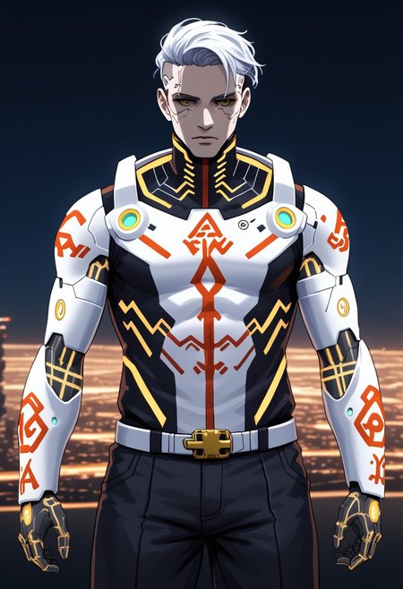 a golden and white porcelain, infinity, cyberpunk, (pmg style, DedMoroz)