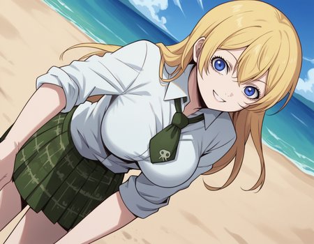score_9, score_8_up, score_7_up, source_anime,
btooomhimiko, <lora:btooom-himiko-s1-ponyxl-lora-nochekaiser:1>,
himiko, long hair, blue eyes, blonde hair, large breasts,
skirt, shirt, school uniform, white shirt, pleated skirt, necktie, plaid, plaid skirt, sleeves rolled up,
beach, bent over, smile,
looking at viewer, cowboy shot, solo, dutch angle
