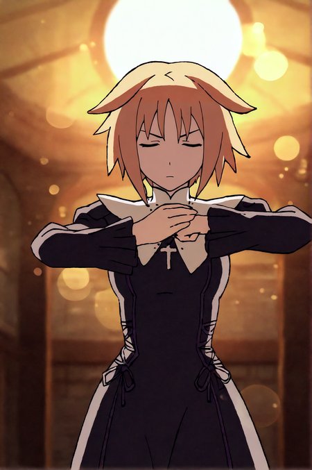 masterpiece, best quality, cinematic lighting, lens flare, amazing quality, very aesthetic, absurdres, best quality, newest, year 2023,  Teresa Beria, Main Outfit, solo, closed eyes, fighting pose, cowboy shot,  <lora:JN_Teresa_Beria_Illus:0.8>