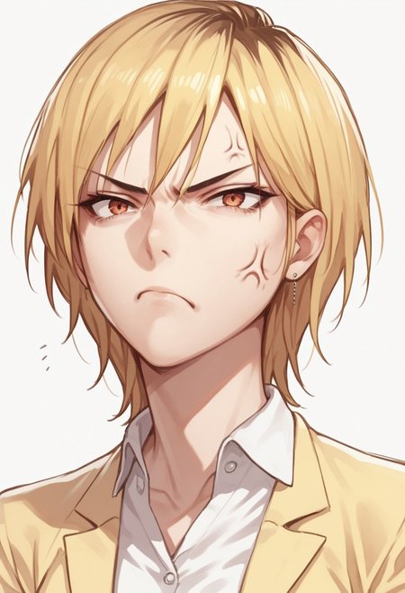 score_9, score_8_up, score_7_up, 1 girl , solo,
Yoshida Masaki, Blond hair,  shirt, classroom background, perfect face,  yellow jacket, angry face