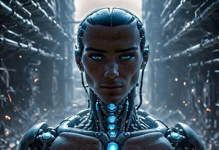 realistic image with morning high quality on the subject of the world ruled by artificial intelligence in the future, visualization of the life of people ruled by AI