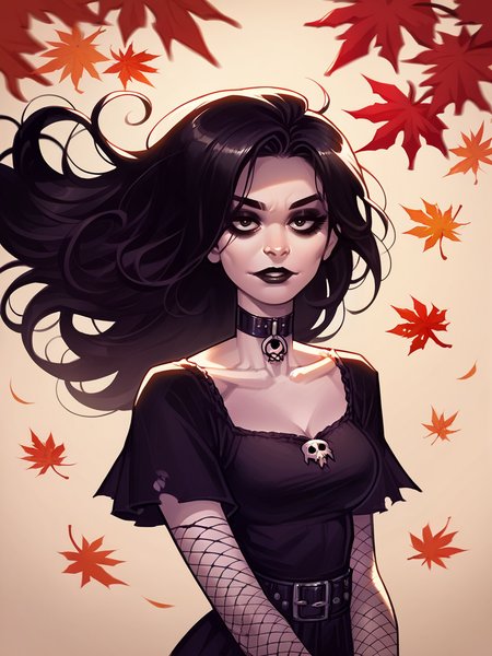 score_9, score_8_up, score_7_up, score_6_up, score_5_up,  <lora:DNXLP:1> dn, 1girl, autumn leaves, gothic, long hair, black hair,