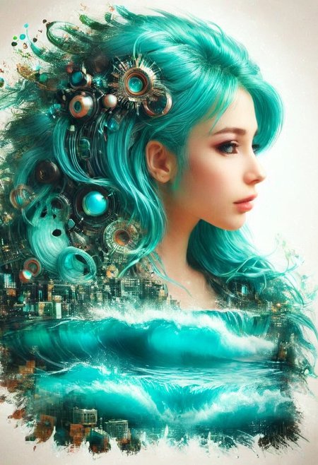 double exposure of a printed circuit in electronics chips merging with opera diva Hatsune Miku with long floating twintails singing high note, full of details, positive emotional, masterpiece, fairytale, <lora:DoubleExposure:1>, (head:2), (portrait, close up:1.6), <lora:The Phantom of the Opera style:1.5> The Phantom of the Opera style,  (aqua hair, twintails:2), <lora:loraeyesxl:0.4>
