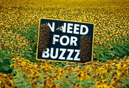 score_8_up, score_7_up, cinematic film still of a swarm of bees carrying a sign that reads "Need Buzz for Flux",the bees swarm around the sign, lifting it up into the sky above a field of flowers, the sign has "Need buzz for flux" written on it in bold letters,The image has a surreal quality to it, but is grounded in realism