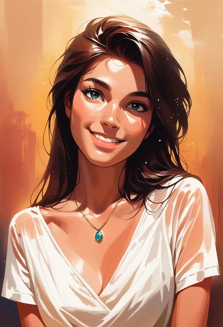 score_9, score_8_up, score_7_up, score_6_up, source_cartoon, 1girl, female, solo, femenine, petite, lean, pale skin,, soaking wet hair, smile, diaphonous white dress, bronze necklace, medium breasts, female focus, official style, close up, perfect anatomy, perfect face, standing,  abstract beauty, beautiful, centered, looking at the camera, approaching perfection, dynamic, moonlight, highly detailed, watercolor painting, artstation, concept art, smooth, sharp focus, illustration, portrait