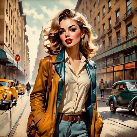 vintagemuse girl in city <lora:vintagemuse:1>
