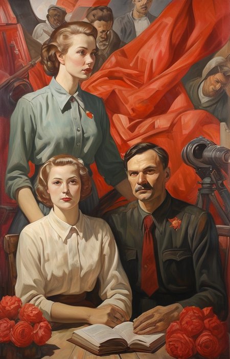 masterpiece,best quality,<lora:tbh262-sdxl:0.9>,illustration, style of soviet portrait of family