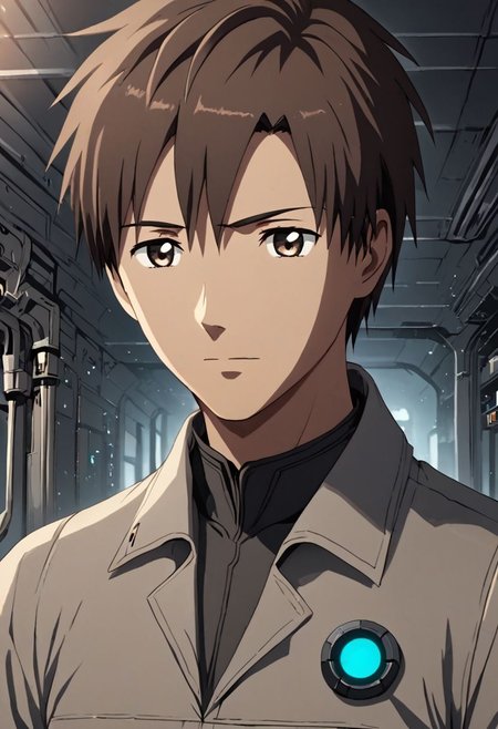high resolution, solo, best quality, 1Boy, Takaki Toono, Brownish Hair, Brown Eyes, Science Fiction, OverallDetail
