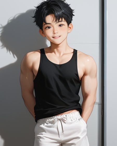 score_9, score_8_up, score_7_up, Korean, <lora:Cute_Cartoon_ArtStyle:1>,  <lora:Expressive_H:1>, ((adorable handsome young man:1.2, light skin)),
tae_dong, black tanktop, white shorts looking at viewer, dynamic action, expressive cute face, male focus, 1boy, solo, cowboy shot, cinematic,  <lora:tae_dong-000013:1>, ((tae_dong))
