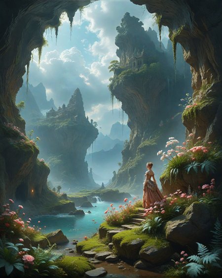 Sandstone buttes under stormy skies, frost-heaved stones,Probability garden growing schrodinger flowers, Misty valley: Stratus sea breaking against mountain islands, rains of blooming ice flowers, seasons stored in underground time vaults,Singularity glow evening around AI deities, Mutations of ferns unfolding like fractal antennas,
artstation, trending on artstation, highly detailed fantasy art, stocking, intricate, elegant, highly detailed, centered, digital painting, concept art, smooth, sharp focus,random 1girl  in landcscape,
<lora:tbh124-sdxl:0.15> style of Jean-Antoine Watteau,
<lora:tbh112-sdxl:0.15> style of Gregory Fromenteau
<lora:add-detail-xl:0.7>
<lora:Flux-XL_Scenery:0.15> flux-scenery,
<lora:Flux-style-xl-lora:0.15> flux-style
<lora:1dkXLP:0.15> 1dk,
<lora:extremely_detailed:0.7> extremely detailed,, Baroque art style, dynamic composition, dramatic lighting, rich colors, intricate details, professional-grade execution, captures the grandeur and theatricality of the Baroque period