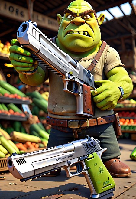 deagle, shrek in a market