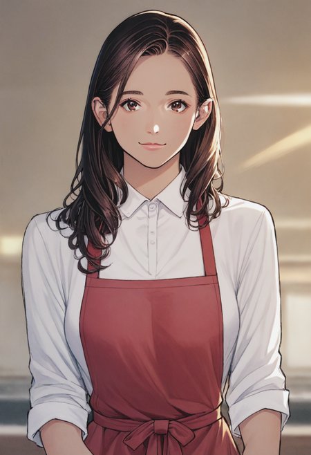source_anime, score_9, score_8_up, score_7_up, 1girl, solo, Mimicking shooting an arrow, panorama, (Red Apron), dark brown hair, portrait, rating_safe, <lora:sdxl\pony diffusion\artist_styles\izayoi_seishin_pony:1.0>