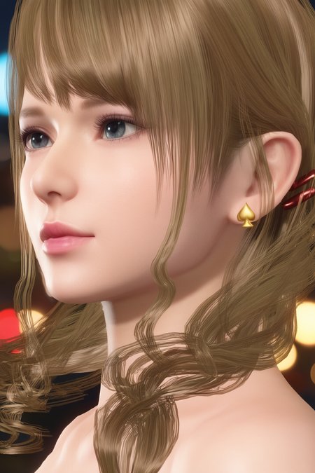 score_9,score_8,score_7_up,best quality,high detailed,realistic,   monica \(doaxvv\), 1girl, solo, looking to the side, closed mouth, grey eyes, pink lips, blonde hair, swept bangs, twin braids, curly hair, curly sidelocks, (gold spade earring), dark red hairclips,very close-up, ear focus, from side, city_lights, bokeh,        <lora:doa_monica_pdxl_v11:0.7500000000000001>
