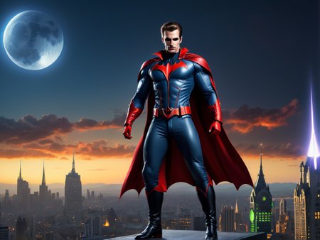 Male Super Hero in action, costume vampire costume theme, on CyberWare Emporium, Granite, Fluorescent Outdoor Fixtures, Wall Washing  rooftop, <lora:sdxl_photorealistic_slider_v1-0:0.8> <lora:PerfectEyesXL:0.8>   perfecteyes, <lora:wowifierXL:0.5>    art by mooncryptowow, Photo, colorful, vivid, beautiful, photorealistic, 16k resolution, intricate, highly detailed, gorgeous, 3D shading, by Greg Rutkowski,