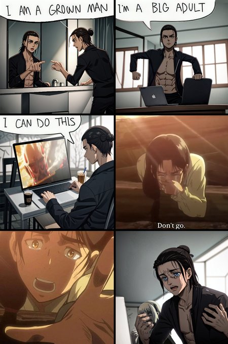 <lora:LCM_LoRA_Weights_SD15:1> <lora:SesieldCry:0.5> IncrsSesCry, chibi, crying, indoor window, back lighting, <lora:ymir:0.65> , headband, ymir, 1 girl, empty eyes,  <lora:ErenAd:1> erenad <lora:colossalTitanAttackOn_v01:0.8> colossal titan <lora:DualPersonaReflection:0.8> IncrsDualPersonaRef, mirror