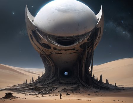 In a strange twist of fate, these colossal structures, which once reached towards the stars in defiance of nature's limitations, now lay broken and forgotten amidst the shifting sands of an eternal desert, b3ks1n