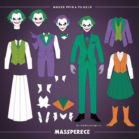 1man,masterpiece,masterpiece,Create a paper doll in a cartoon style, inspired by the DC character Joker,  <lora:papperdollfix2:0.8>