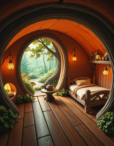 A highly detailed, realistic photograph of a tiny gnome house nestled at the base of an ancient oak tree, taken in soft morning light with a gentle mist hanging in the air. The house is crafted from natural materials: smooth stones form the lower walls, and curved wooden planks create a round, thatched roof with patches of moss and small wildflowers growing on top. Tiny circular windows with stained glass panels glow faintly from within, casting warm amber and green hues. A miniature wooden door with intricate carvings sits slightly ajar, surrounded by tiny lanterns that hang from delicate hooks, each softly glowing. Around the house, the forest floor is covered in dew-kissed clover, mushrooms of varying sizes and colors, and winding little cobblestone paths. In the background, tall ferns and oversized leaves tower, giving the scene an enchanted, hidden feel. Subtle rays of sunlight break through the canopy above, highlighting fine details with a dreamy, ethereal atmosphere. Hyper-realistic style, high-resolution, rich earthy tones, with an overall cozy and magical woodland vibe. No creatures or people, only nature and the charming architecture of the gnome's home.
<lora:SDXLFaeTastic2400:0.4> <lora:extremely_detailed:0.4> extremely detailed, <lora:tiny_gnome_h0us3-i:1>,tiny gnome h0us3, Masterpiece,best quality,hi res,8k,hi res,8k,award winning,(sharp focus, intricate, highly detailed),