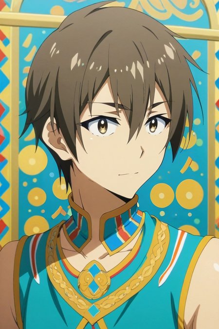score_9, score_8_up, score_7_up, source_anime, rating_safe, intricate details, , looking at viewer, , 1boy, solo, male focus, <lora:hideki_nishimura_pony:0.96>, hideki_nishimura, brown hair, brown eyes, short hair, hair between eyes, ahoge, , carnival costume, <lora:sdxl_lightning_8step_lora:1>