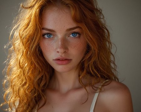 (((extremely detailed face, eyes and skin with large iridescent bright colorful blue eyes, perfect pupils, Exquisitely detailed))) 1girl 18yo, large breast, backlighting, bare shoulders,, blush, cleavage, closed mouth, collarbone, forehead, (freckles:1.3), hair over shoulder, long hair, looking down, pointy nose, (lips gloss), shadow, thick eyebrows, thick eyelashes, detailed skin texture, white linen sun dress, (((extremely curly messy ginger hair))), ((masterpiece)), wide shot, zoomed out, full body view, 35mm film, sharp focus on subject, BREAK ,
set in victorian London, she is standing in front of parliament, 
<lora:- SDXL - vanta-black_contrast_V3.0:0.7>, <lora:add-detail-xl:0.5> <lora:MJ52:0.5>, <lora:SDXLFaeTastic2400:0.3>,  <lora:sss:1>, <lora:Stunning_eyes_2:0.5>,