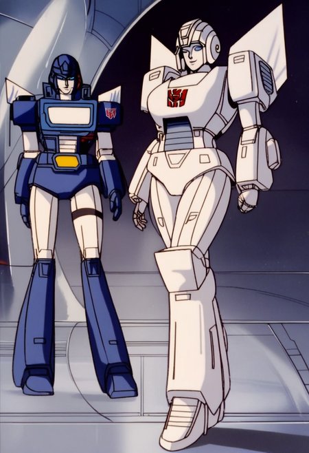 score_9, score_8_up, score_7_up, animation, transformers, 1girl, robot, Decepticon, Tall, slim, Seeker, Starscream glowing eyes, blue eyes, large eyes, circular eyes, white armor, Forard swept wings, transforms into futuristic Stelth Mig Fighter Jet, full body, cowboy shot, smiling, holding null ray blasters, Decepticon Symbol, outer leg armour wrapped around legs (curvy, wider at bottom, knee joint)
 <lora:StarScream1.2:1>